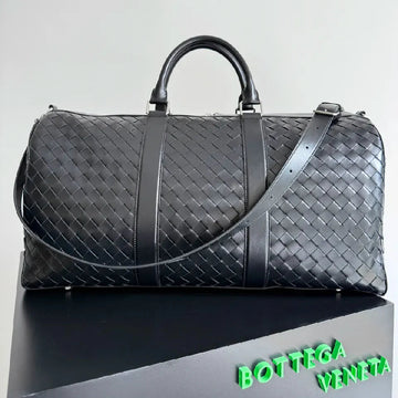 Bv 25S Bottega Veneta Duffel Bag Black Intrecciato Leather