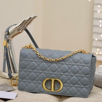 Large Caro Bag 28 Gray Supple Cannage Calfskin