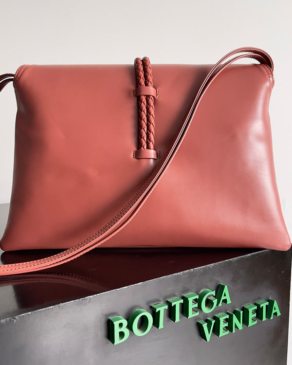 Bv Liberta Crossbody Bag Buckle 30CM Brick-Red Cowhide