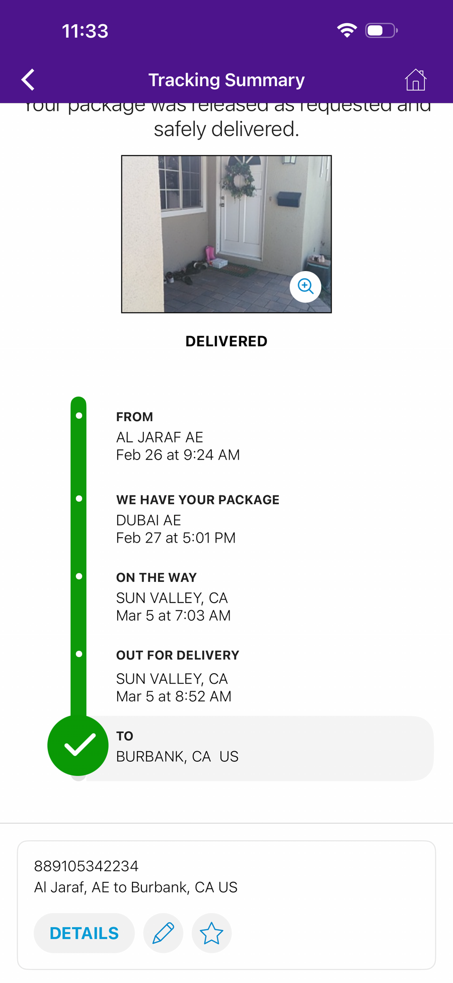 Delivery proof screenshot