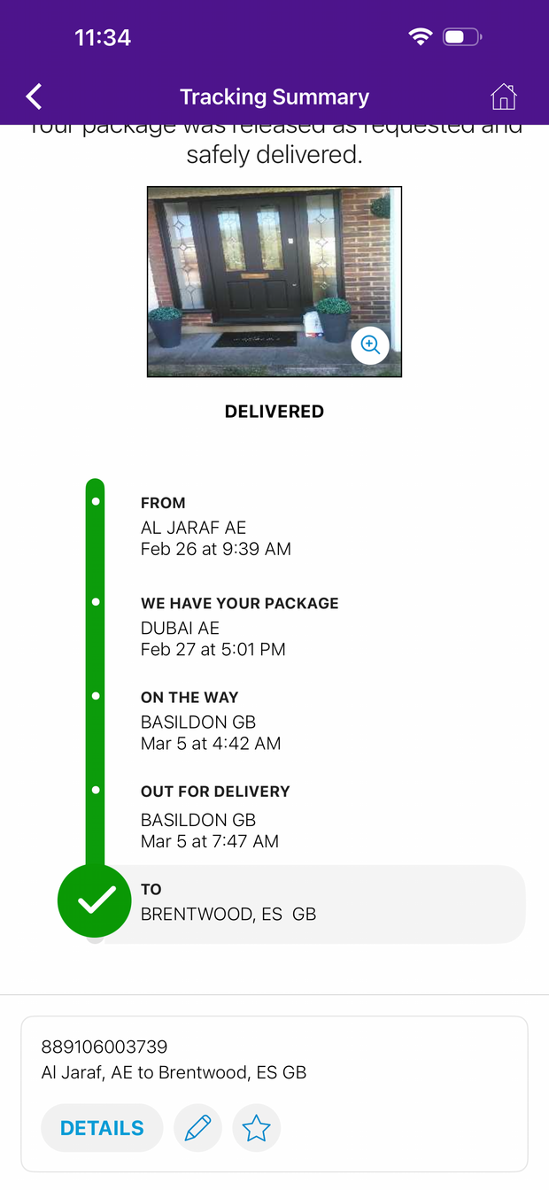 Delivery proof screenshot
