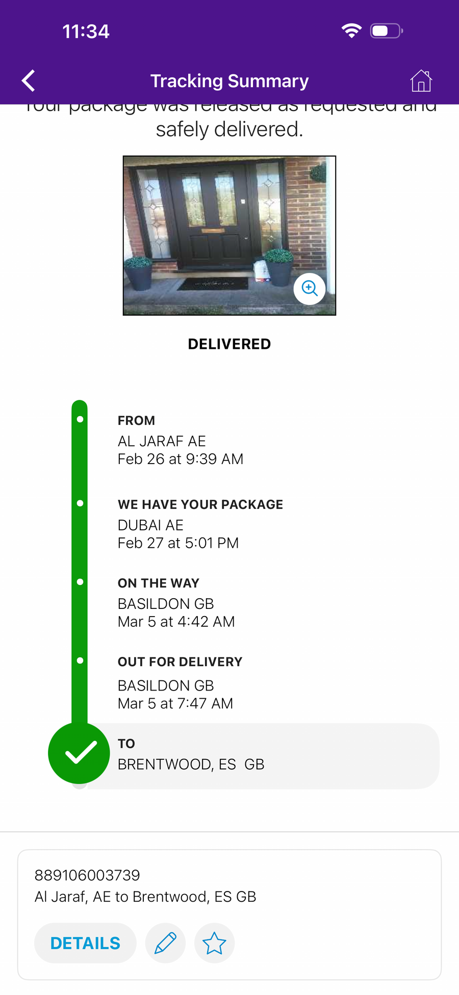 Delivery proof screenshot