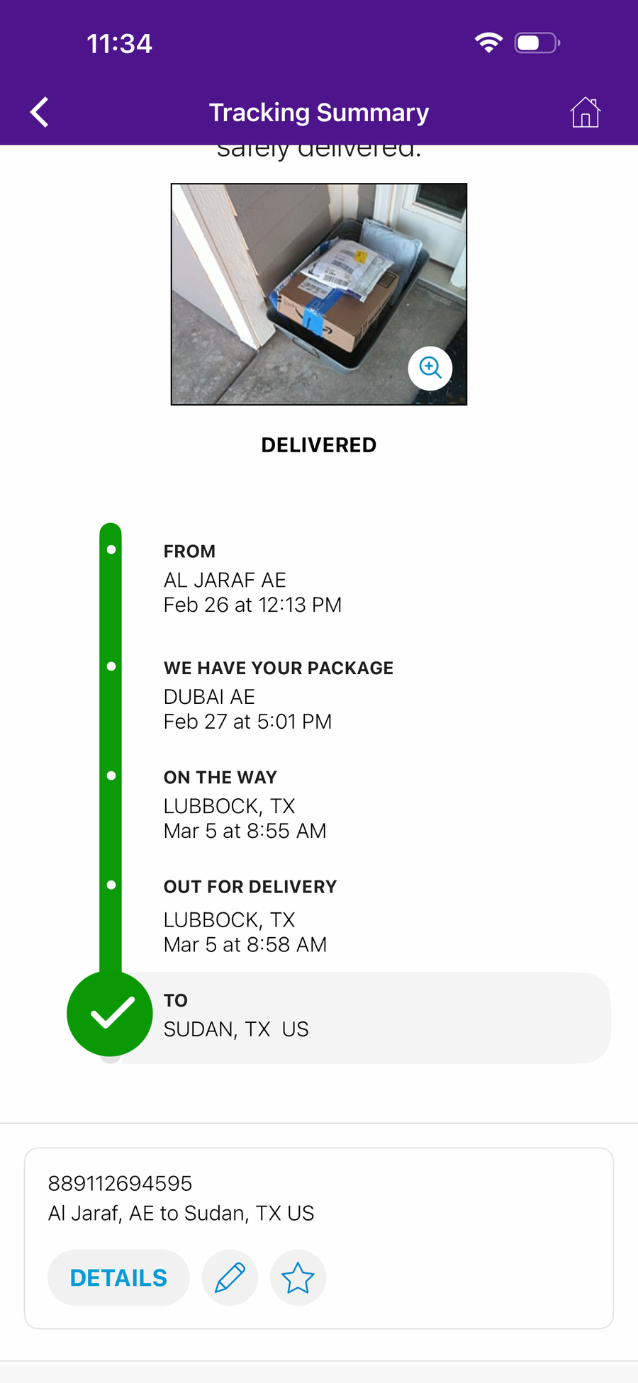Delivery proof screenshot