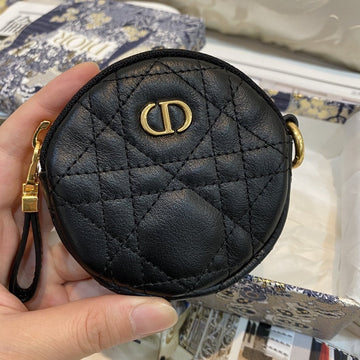 Detachable Caro Round Coin Purse Black Cannage Calfskin
