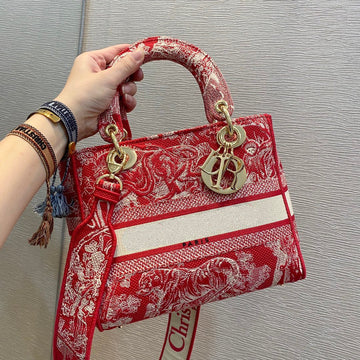 Medium Lady D-Lite 24 Red Multi Color Embroidery