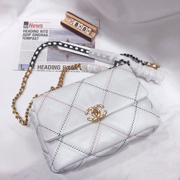 19 Flap Bag 30CM White Quilted