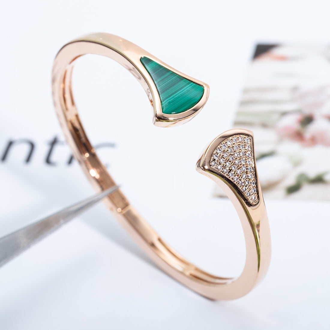 Dream Bracelet Open Malachite Pink Gold