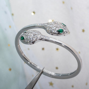 Serpenti Bracelet Silver Malachite Diamond Double Snake