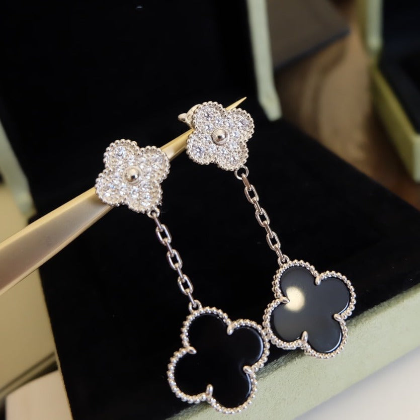 Clover Diamond And Onyx Earrings