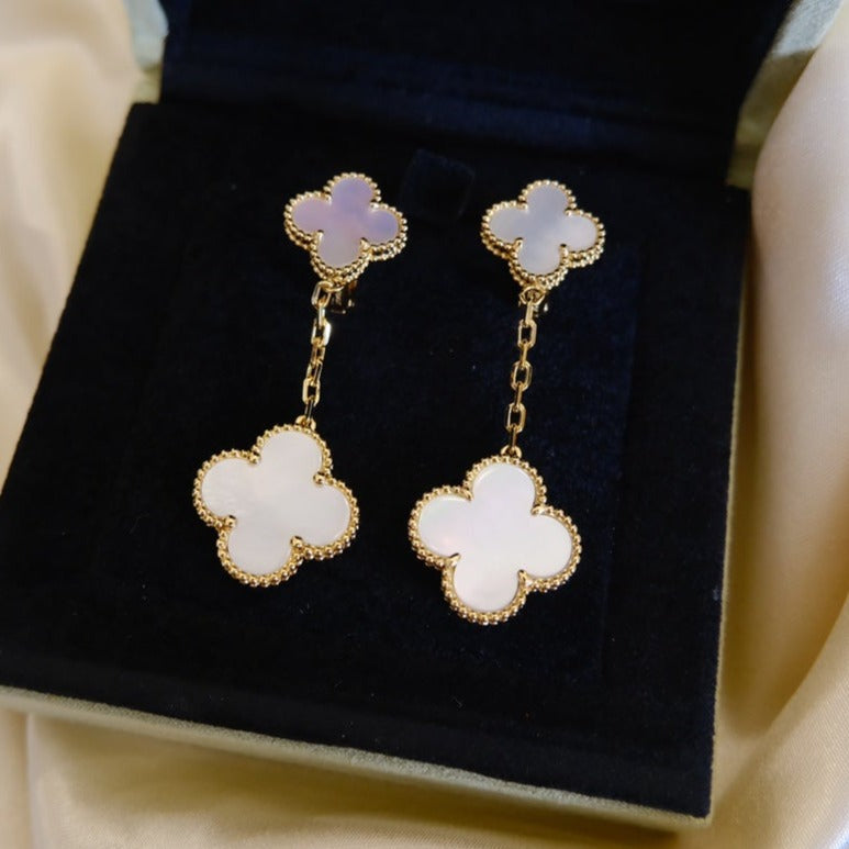 Clover White Mop Earrings 2 Motif