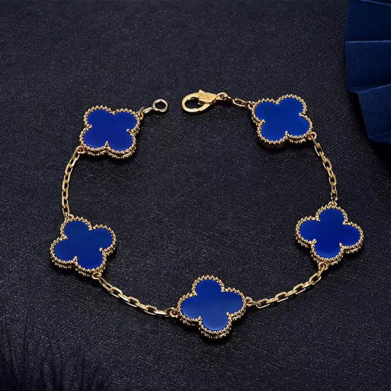 Clover Bracelet 5 Motifs Blue Agate