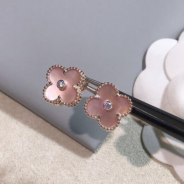 Clover Gold Pink Mop Earrings