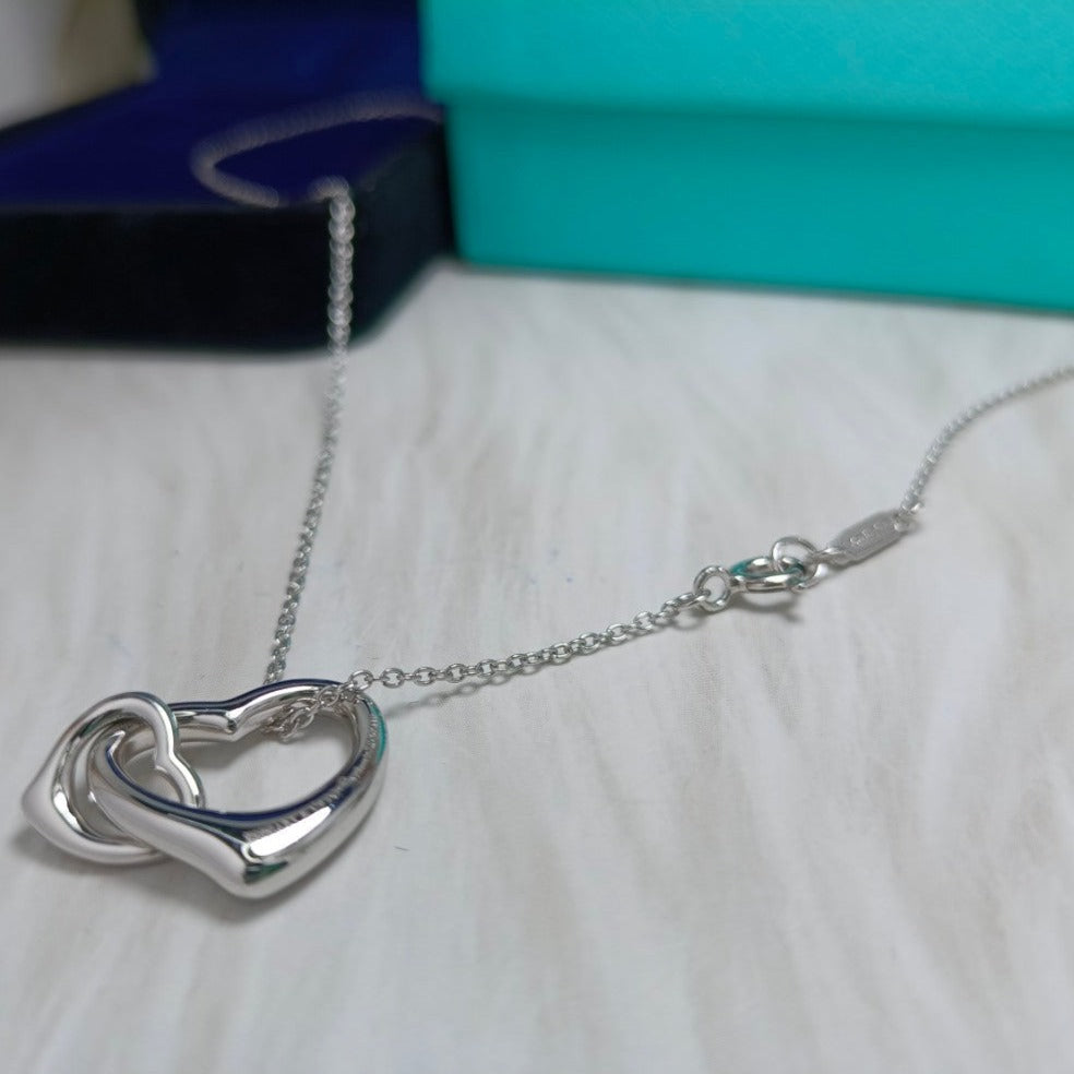 Double Heart Silver Necklace