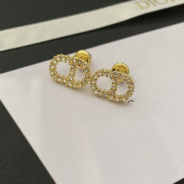 CD Drop Earrings Gold Diamond