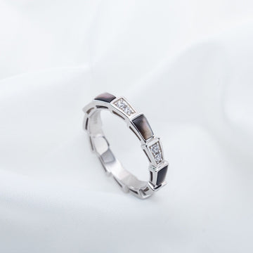 Serpenti Ring Silver Diamond Black Mop 3MM