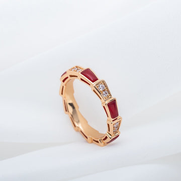 Serpenti Ring Pink Gold Carnelian Diamond 3MM