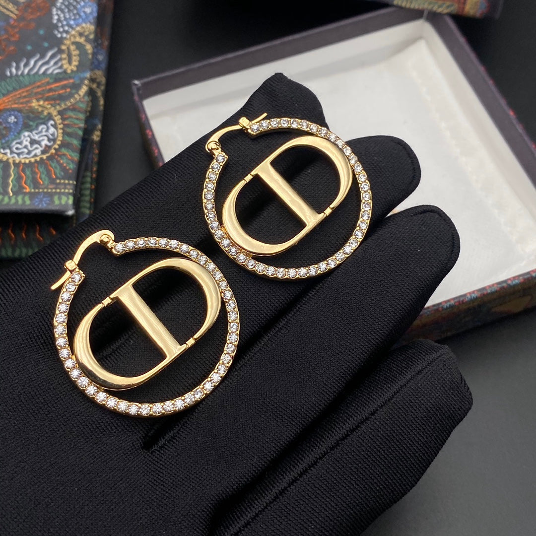 CD Earrings Gold Diamond 33MM