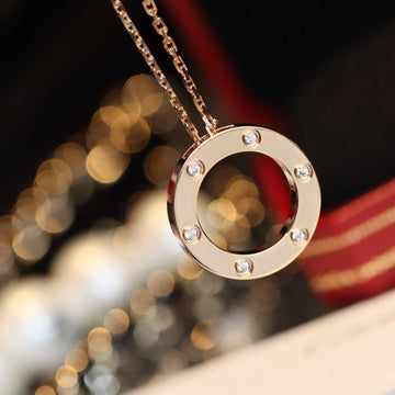 Love Necklace 16MM 6 Diamonds Pink Gold
