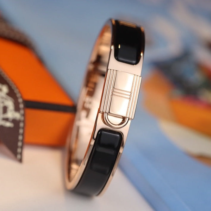 H Lock Black Pink Gold Bracelet 12MM