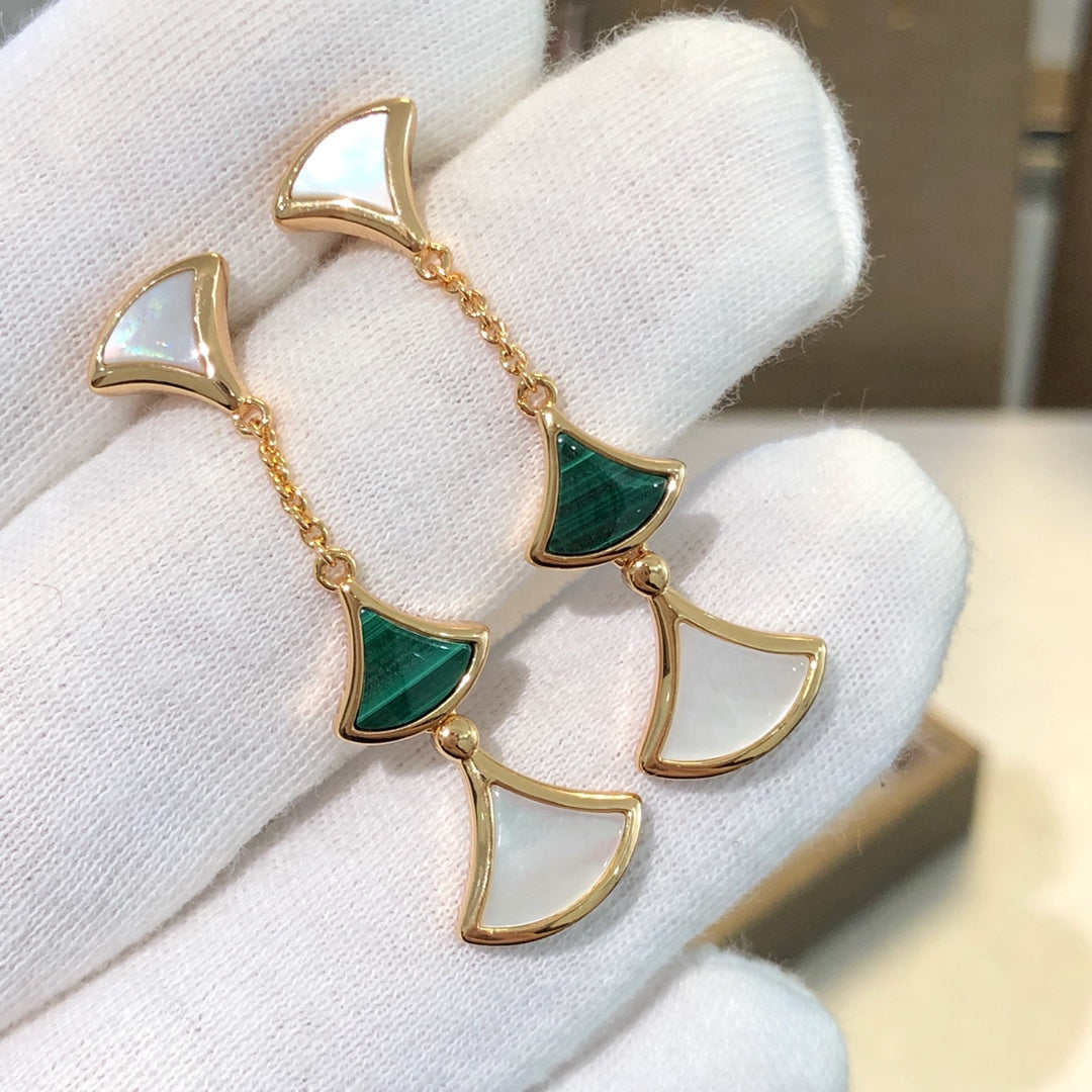 Dream Earrings 3 Motifs Malachite Mop Pink Gold