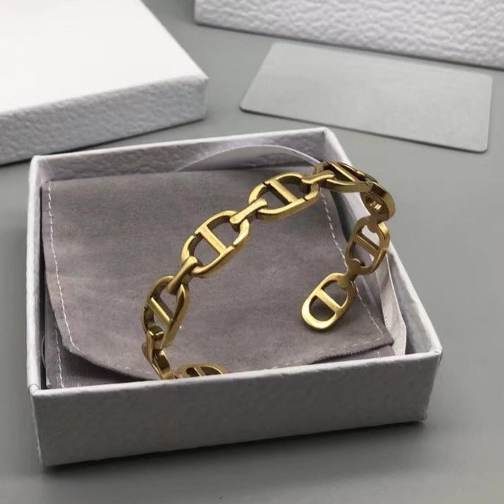 CD Motif Gold Cuff Bracelet