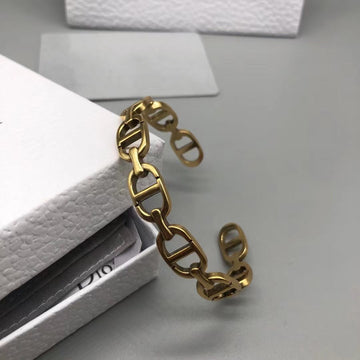 CD Motif Gold Cuff Bracelet