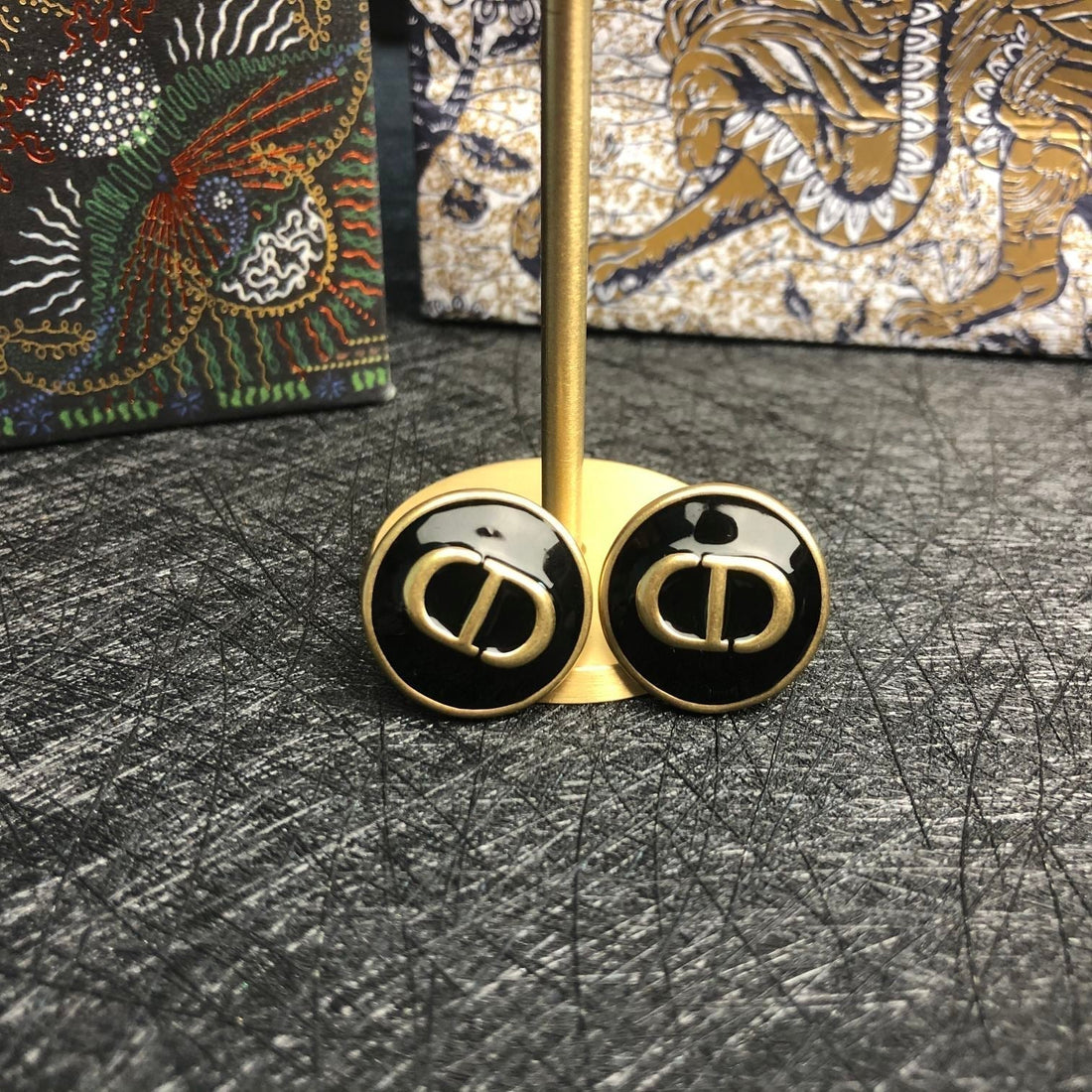 CD Stud Onyx Earrings