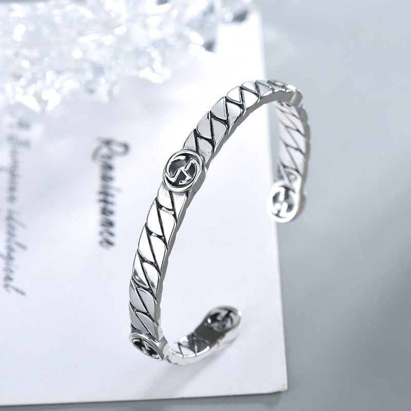 GG Silver Interlocking Open Bracelet
