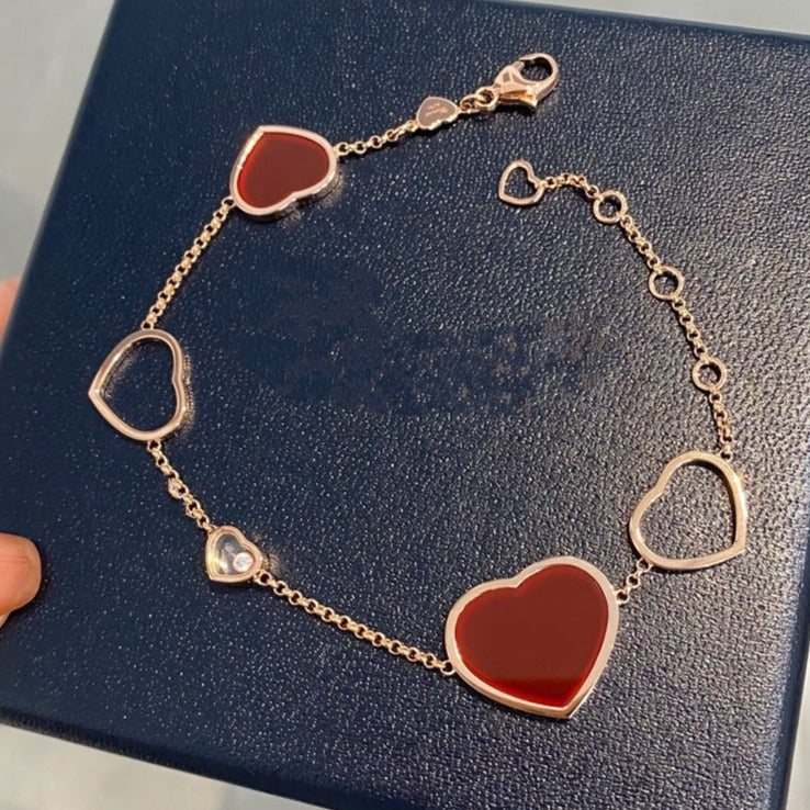 Happy Heart Carnelian Pink Gold Bracelet