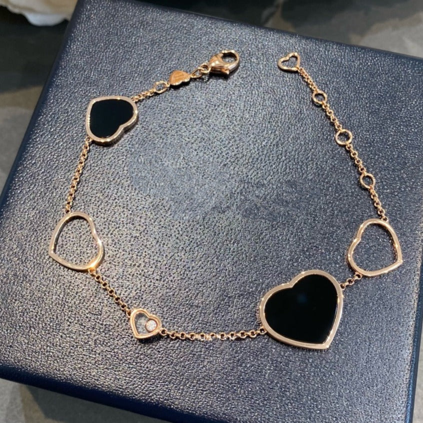 Happy Heart Onyx Pink Gold Bracelet
