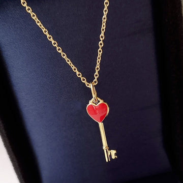 Key Pedant Carnelian Heart Gold Necklace