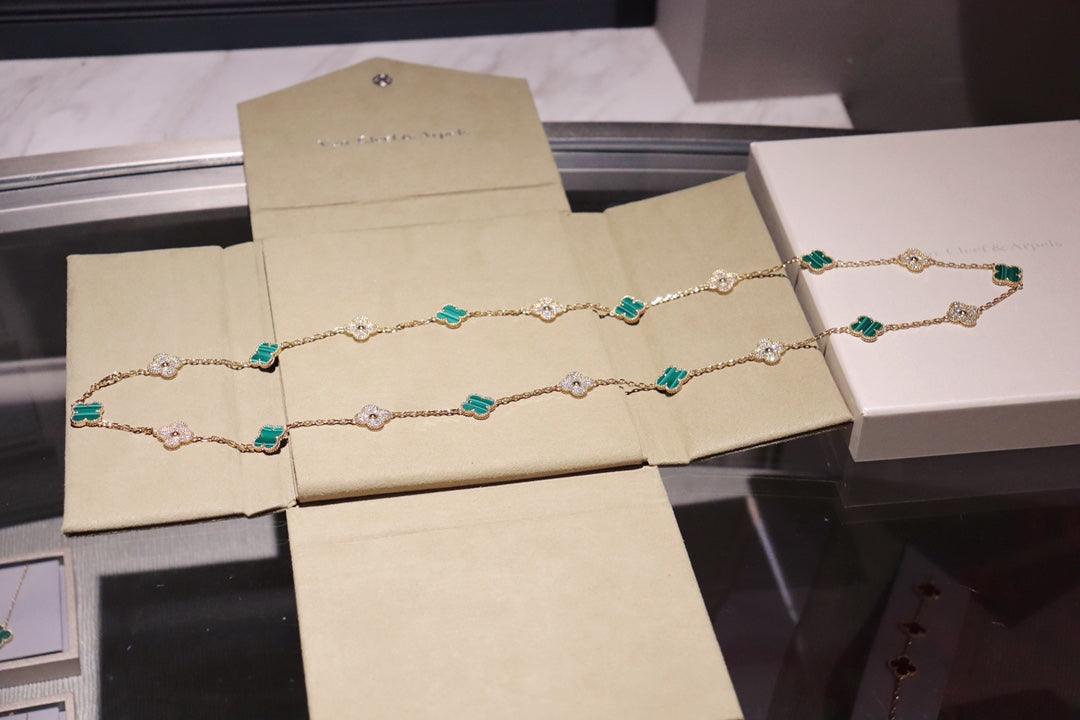 Clover 20 Motifs Malachite Diamond Gold