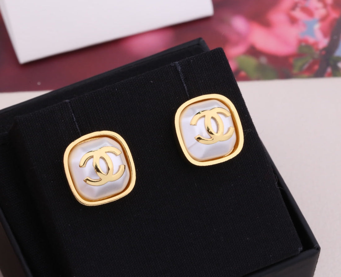 Double C Gold Mop Stud Earrings