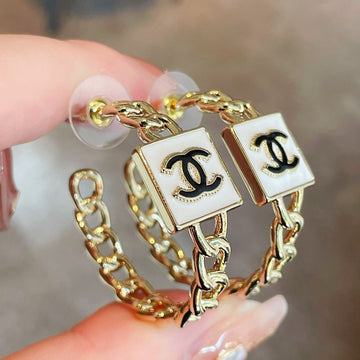 Double C Black White Hoop Earrings