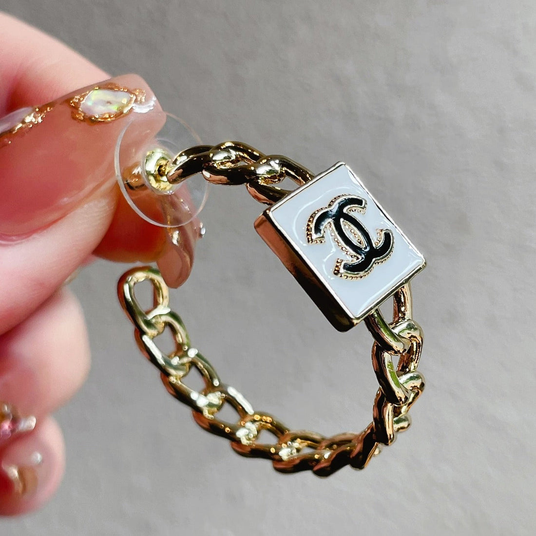 Double C Black White Hoop Earrings