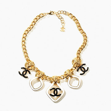 Multi Charm Pink Gold Black Enamel Necklace