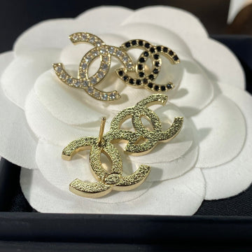 Double Stud Double C Diamond Gold Earrings