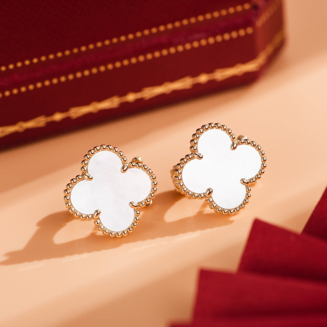 Clover Medium White Mop Pink Godl Earrings