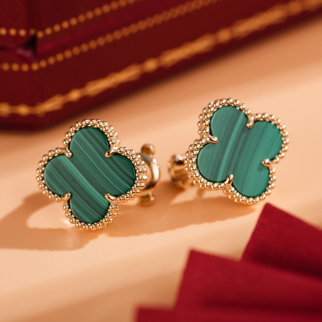 Clover Medium Malachite Pink Godl Earrings