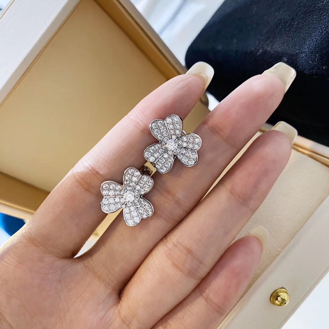 Clover Comos Silver Diamond Earrings