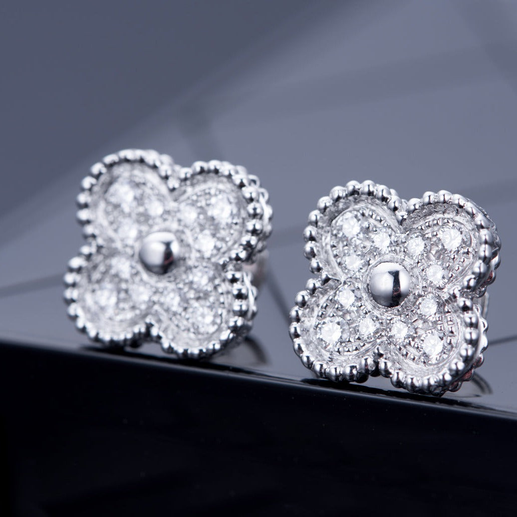 Clover Silver Diamond Stud Earrings