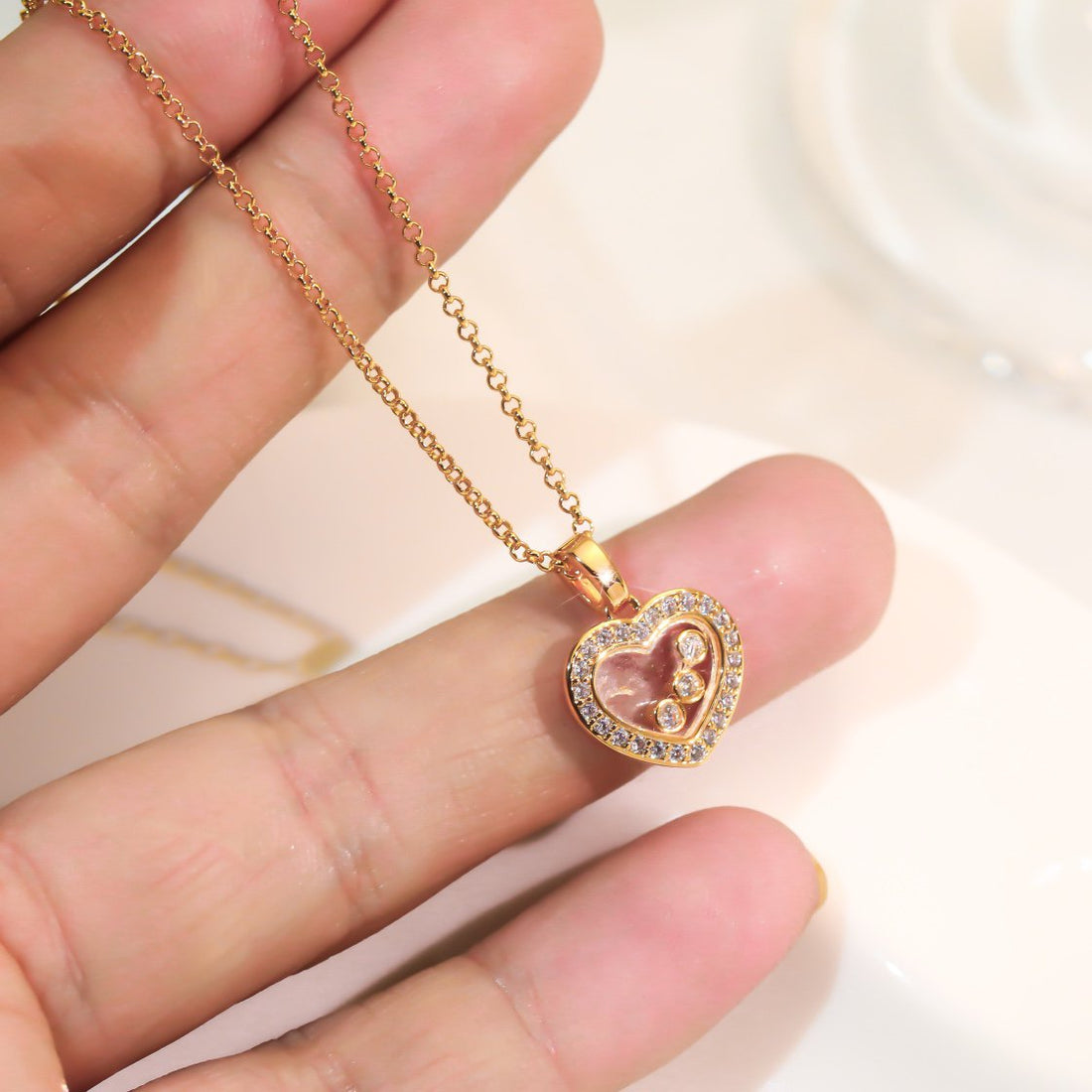 Heart Pedant Diamond Pink Gold Necklace