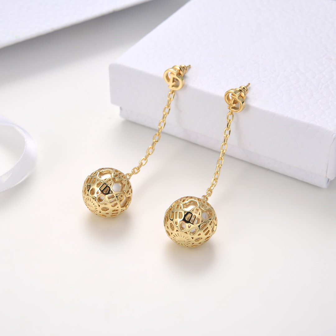 CD Ball Drop Gold Earrings