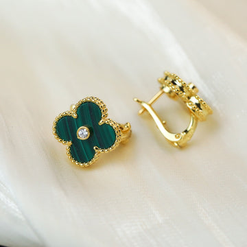 Clover Malachite Diamond Earrings