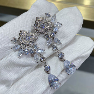 Rose Silver Drop Diamond Earrings