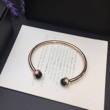 Posseission Diamond Pink Gold Onyx Open Bracelet