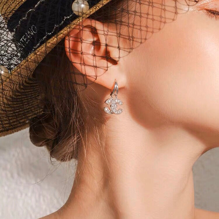 CC Silver Diamond Drop Earrings