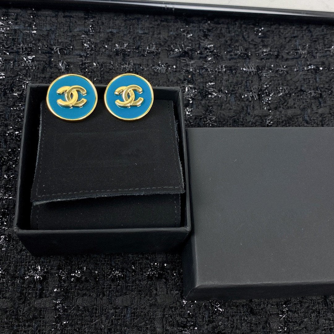 CC Circle Blue Stud Medium Earrings