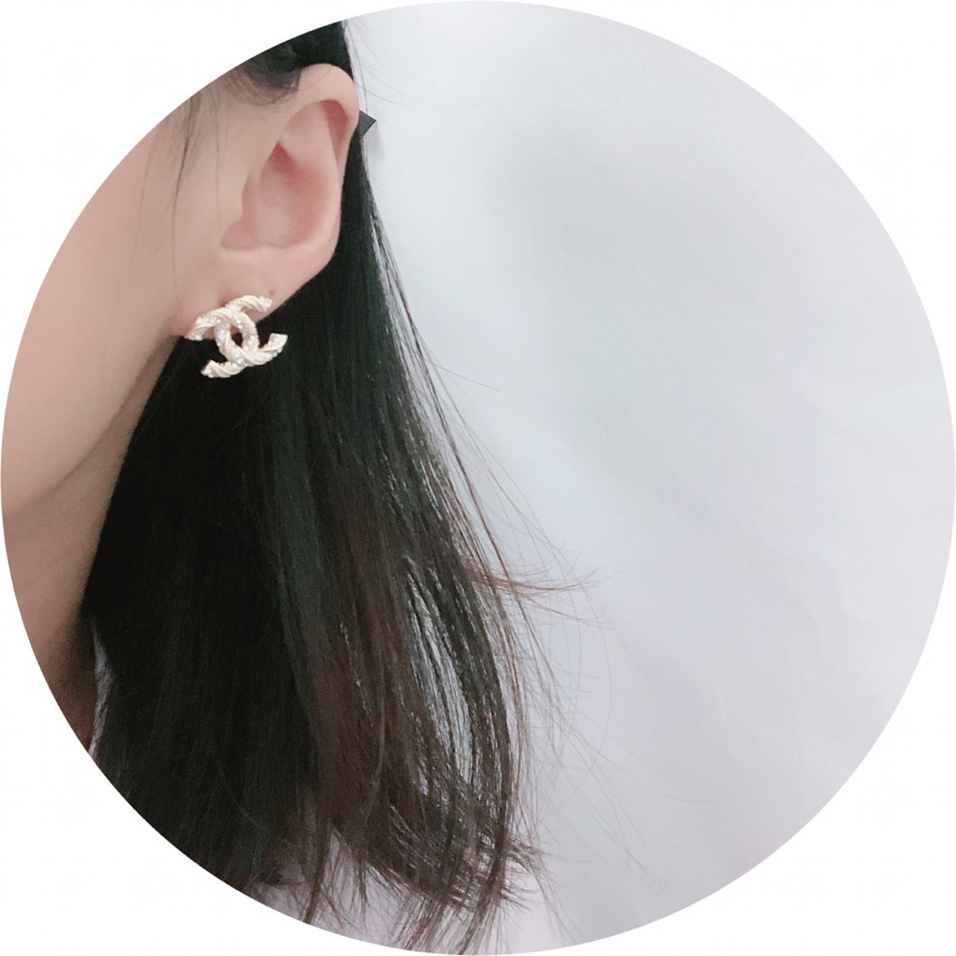 CC Gold Diamond Stud Medium Earrings