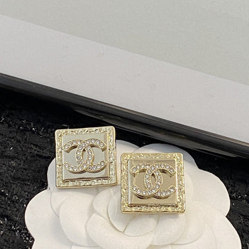 CC Diamond Pink Gold Square Stud Earrings